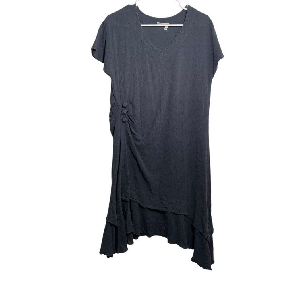 Cotton Ways Dress Women's 1 Gray V-Neck Short Sleeve Shift Layered Casual